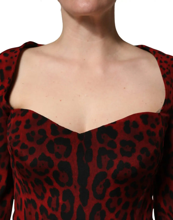 Dolce &amp; Gabbana Red Leopard Print Sheath Long Sleeve Dress