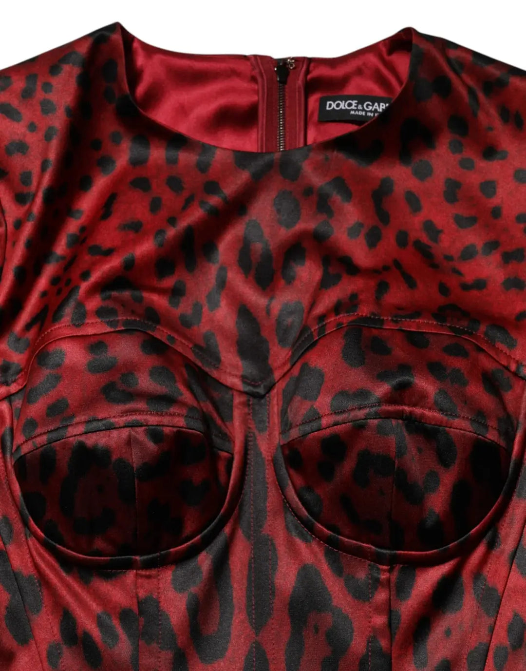 Dolce &amp; Gabbana Red Leopard Sheath Long Sleeves Dress