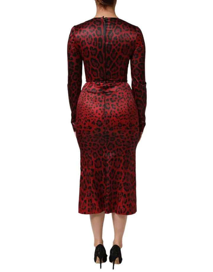 Dolce &amp; Gabbana Red Leopard Sheath Long Sleeves Dress