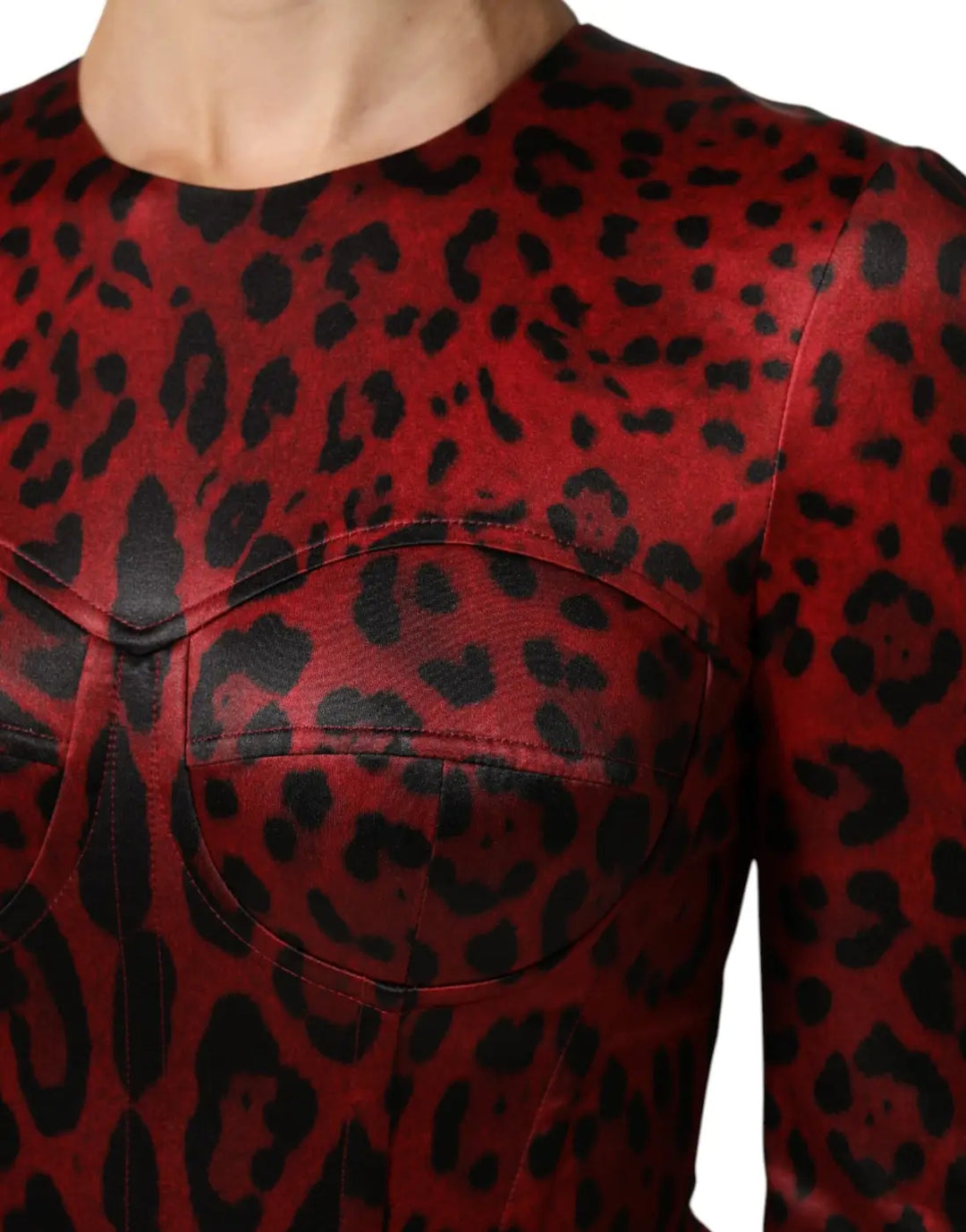 Dolce &amp; Gabbana Red Leopard Sheath Long Sleeves Dress