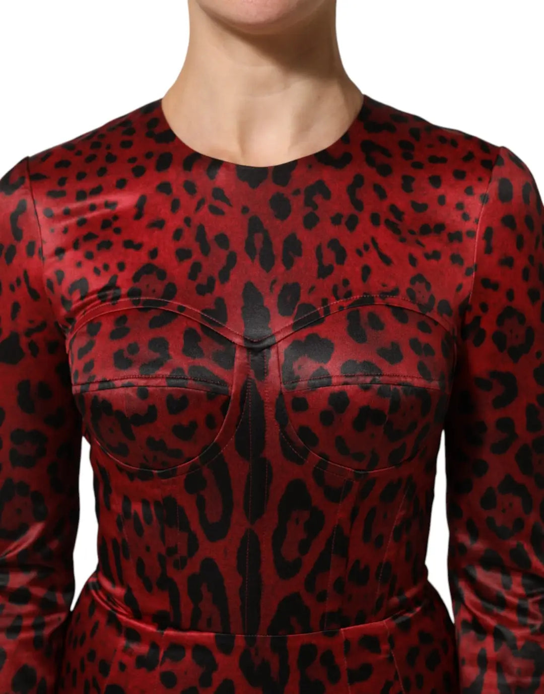 Dolce &amp; Gabbana Red Leopard Sheath Long Sleeves Dress