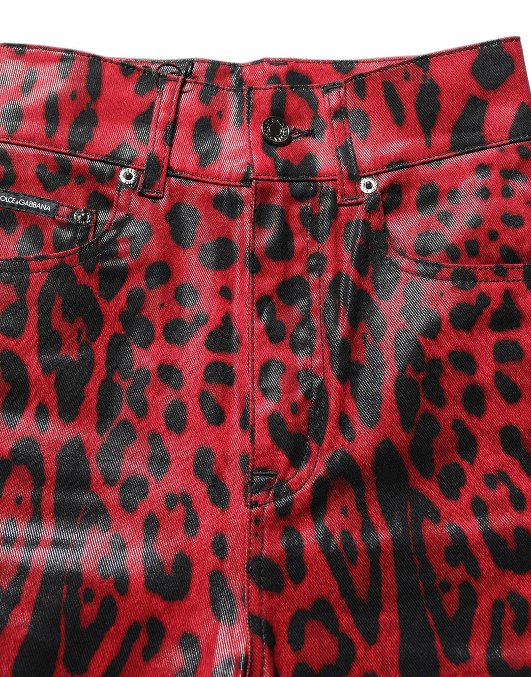 Dolce &amp; Gabbana Red Leopard Skinny High Waist Denim Jeans
