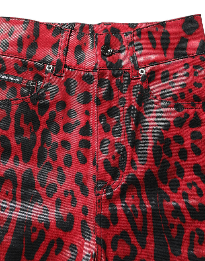 Dolce &amp; Gabbana Red Leopard Skinny High Waist Denim Jeans