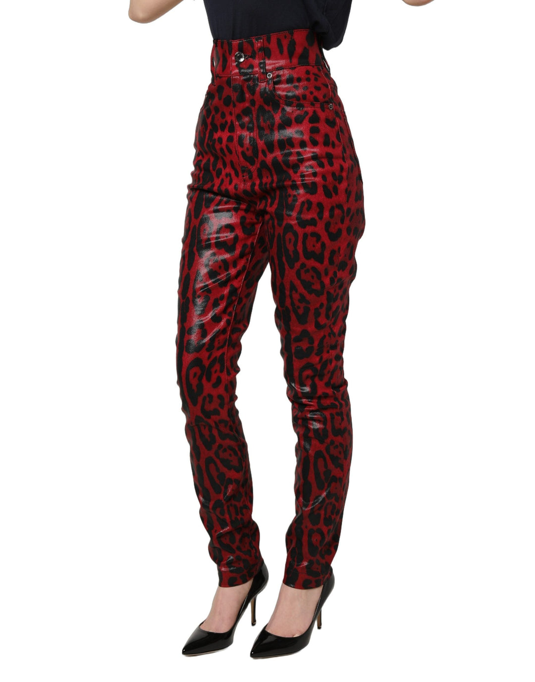 Dolce &amp; Gabbana Red Leopard Skinny High Waist Denim Jeans