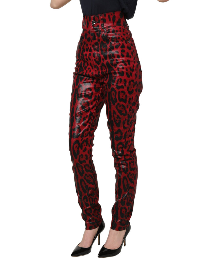 Dolce &amp; Gabbana Red Leopard Skinny High Waist Denim Jeans