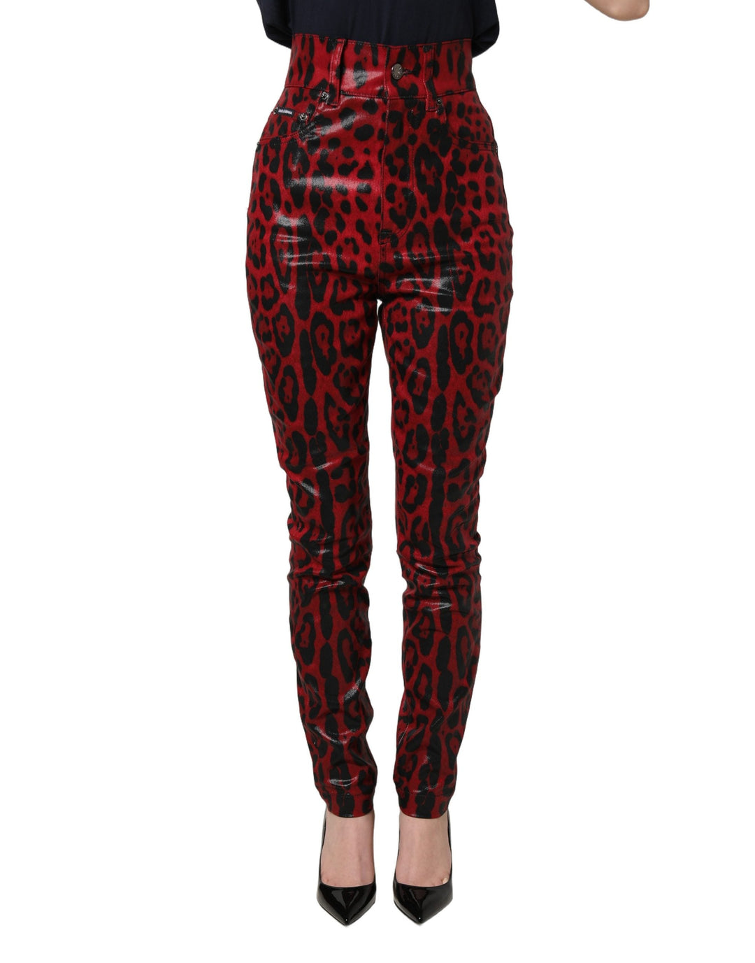 Dolce &amp; Gabbana Red Leopard Skinny High Waist Denim Jeans