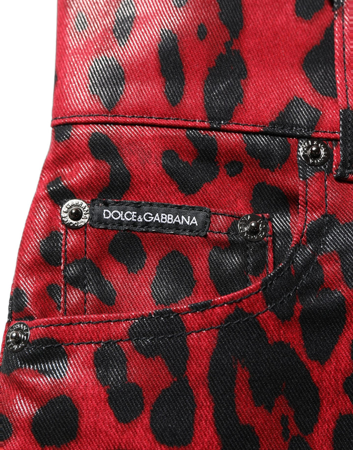Dolce &amp; Gabbana Red Leopard Skinny High Waist Denim Jeans