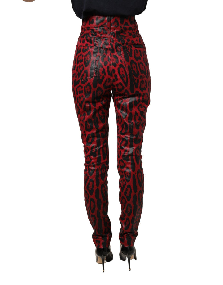 Dolce &amp; Gabbana Red Leopard Skinny High Waist Denim Jeans