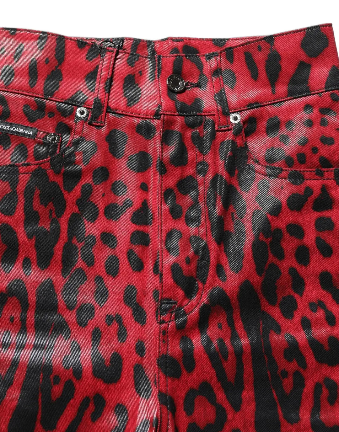 Dolce &amp; Gabbana Red Leopard Skinny High Waist Denim Jeans