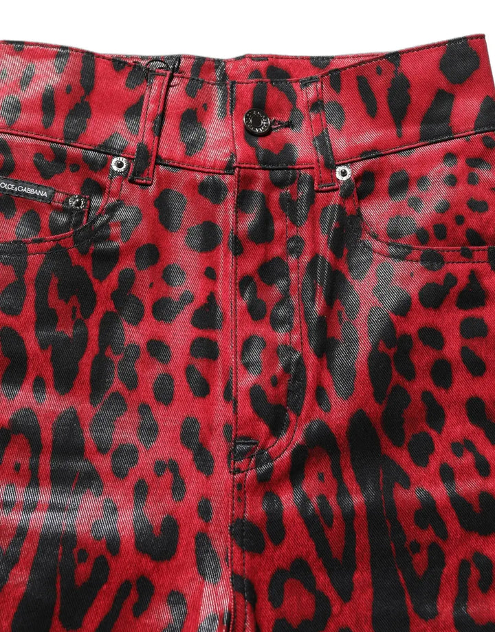Dolce &amp; Gabbana Red Leopard Skinny High Waist Denim Jeans