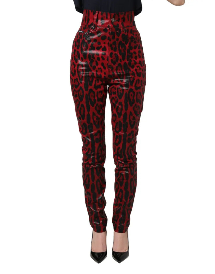 Dolce &amp; Gabbana Red Leopard Skinny High Waist Denim Jeans