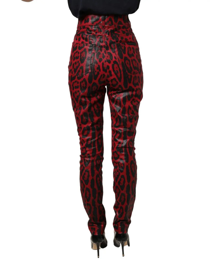 Dolce &amp; Gabbana Red Leopard Skinny High Waist Denim Jeans