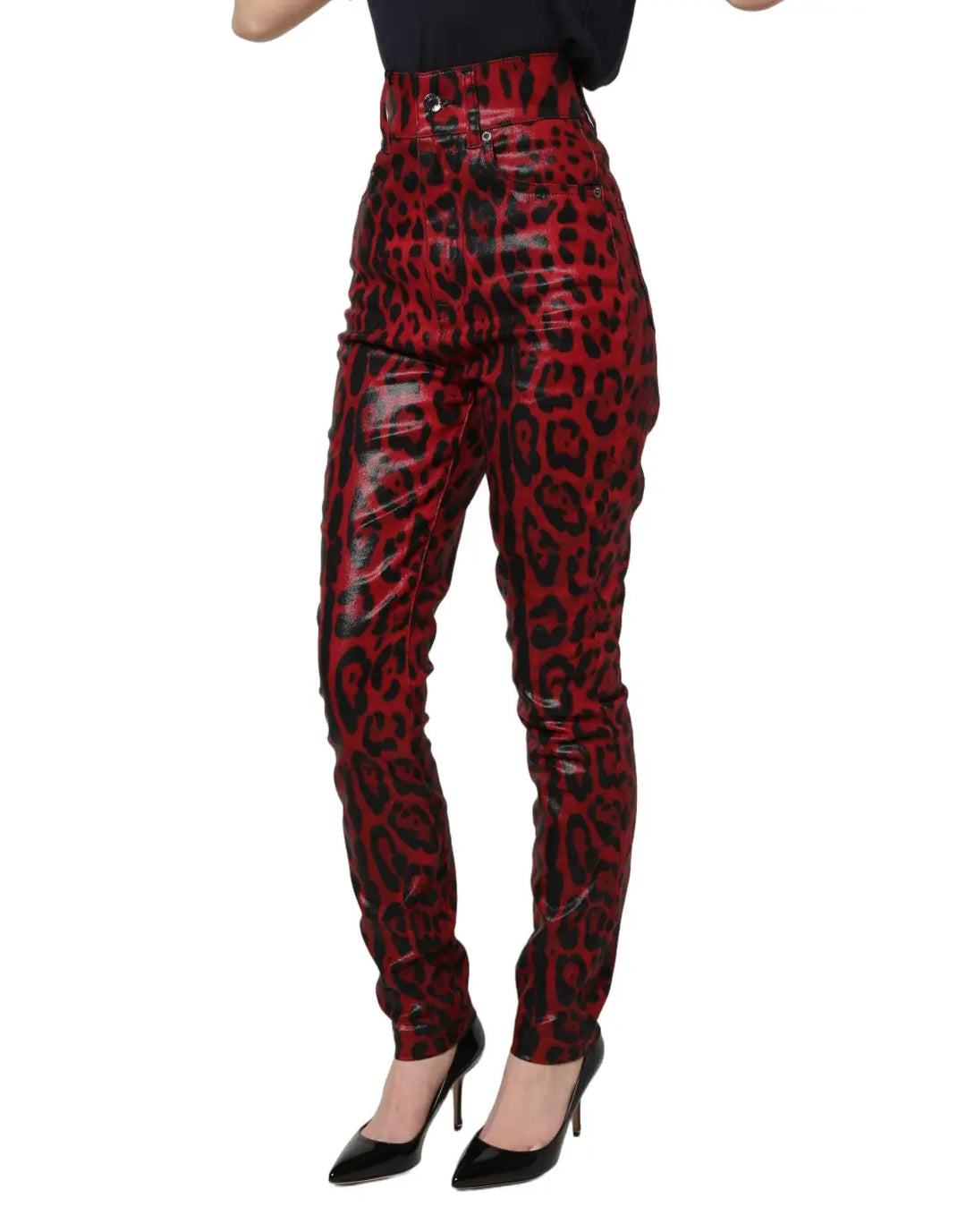Dolce &amp; Gabbana Red Leopard Skinny High Waist Denim Jeans