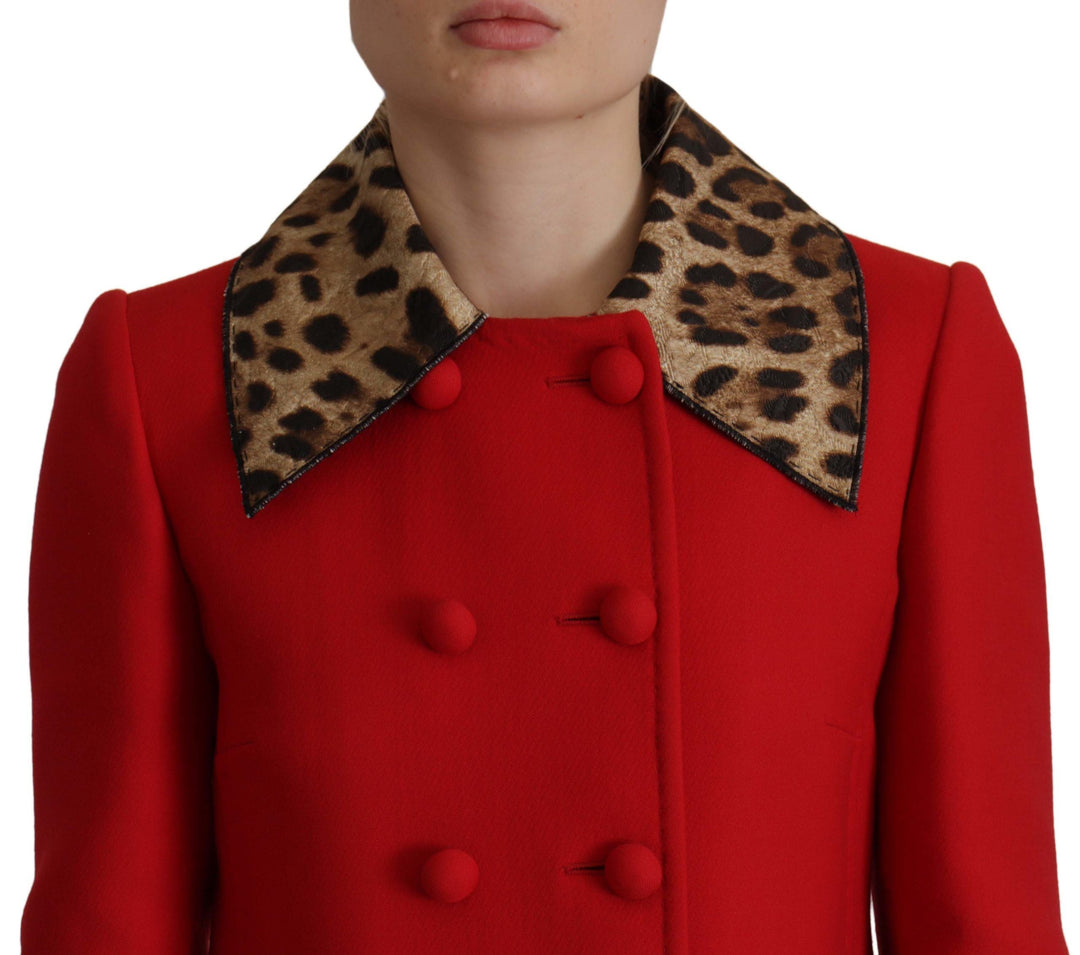 Dolce &amp; Gabbana Trench Coats - Red Leopard Wool Trenchcoat Jacket