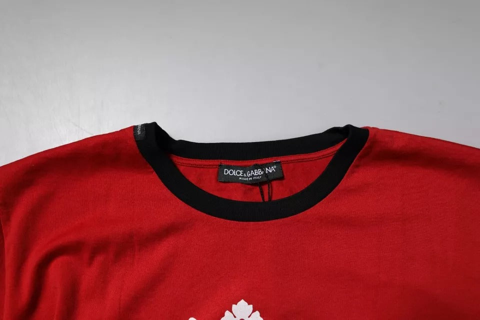 Dolce &amp; Gabbana Red Logo Crown Cotton Crew Neck T-shirt
