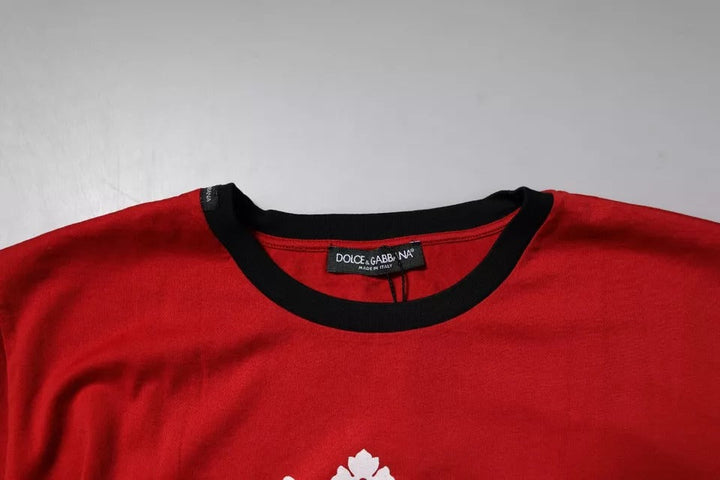 Dolce &amp; Gabbana Red Logo Crown Cotton Crew Neck T-shirt