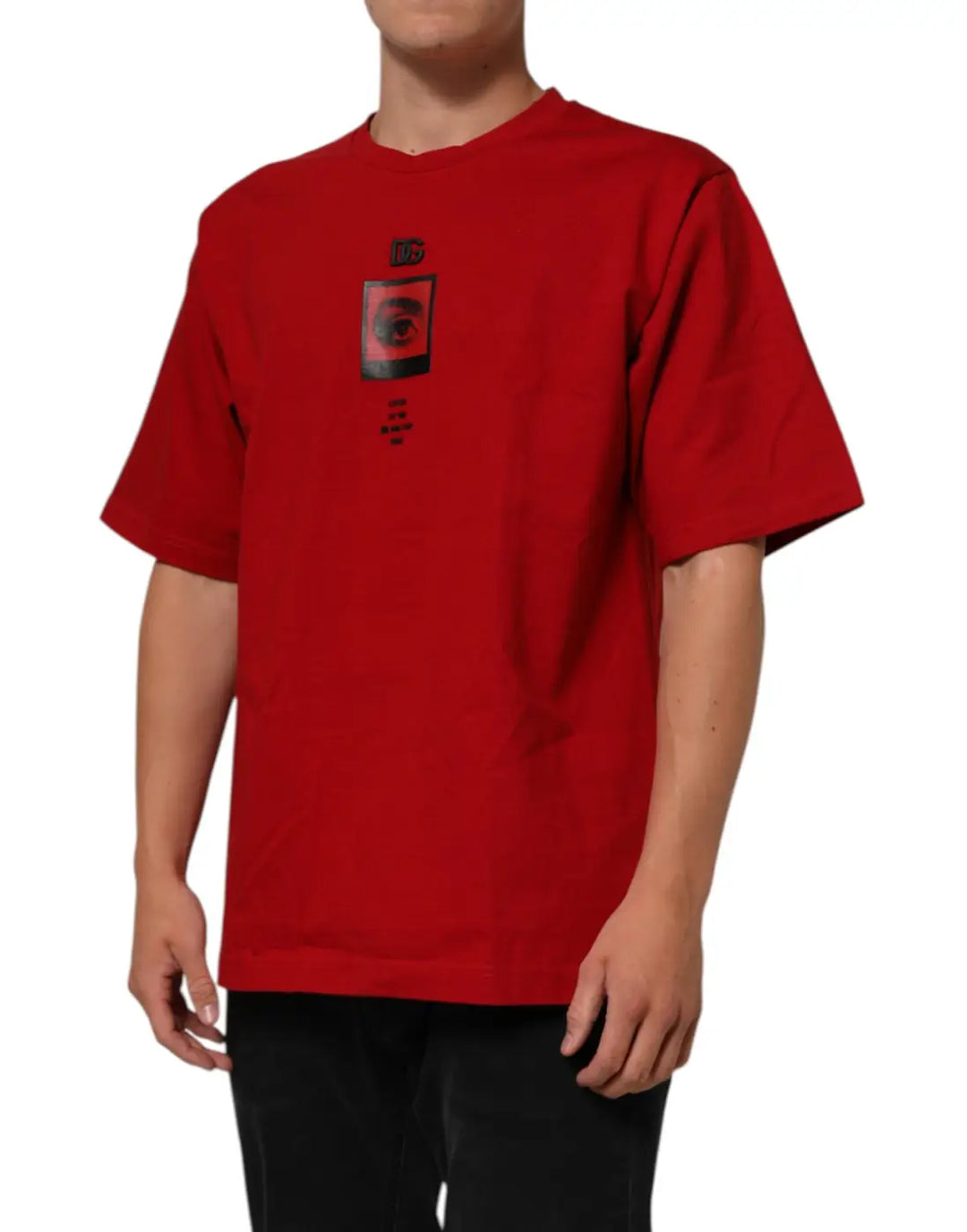 Dolce &amp; Gabbana Red Logo Eye Print Cotton Short Sleeve T-shirt