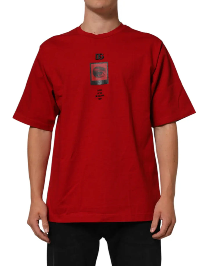 Dolce &amp; Gabbana Red Logo Eye Print Cotton Short Sleeve T-shirt