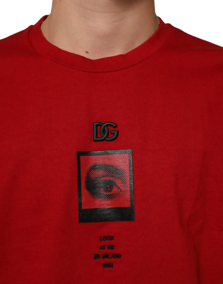 Dolce &amp; Gabbana Red Logo Eye Print Cotton Short Sleeve T-shirt