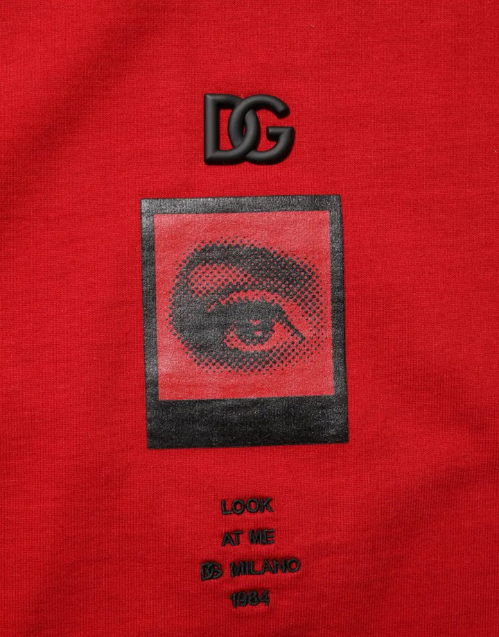 Dolce &amp; Gabbana Red Logo Eye Print Cotton Short Sleeve T-shirt