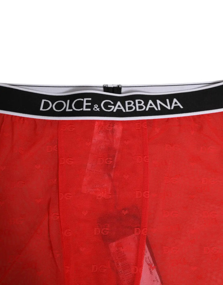 Dolce &amp; Gabbana Red Logo Lace Tight Midi Trousers Underwear