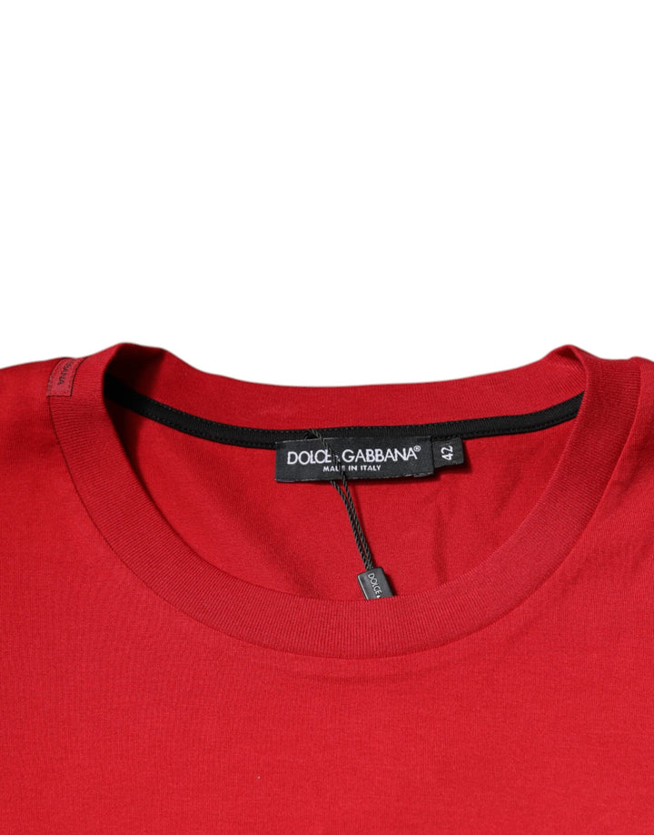 Dolce &amp; Gabbana Red Logo Print Cotton Crew Neck T-shirt