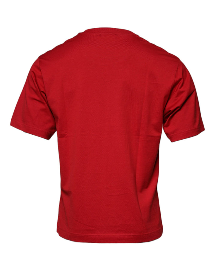 Dolce &amp; Gabbana Red Logo Print Cotton Crew Neck T-shirt