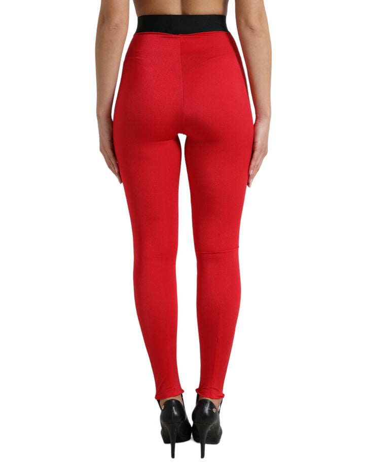 Dolce &amp; Gabbana Red Nylon Dg Logo Slim Leggings Pants