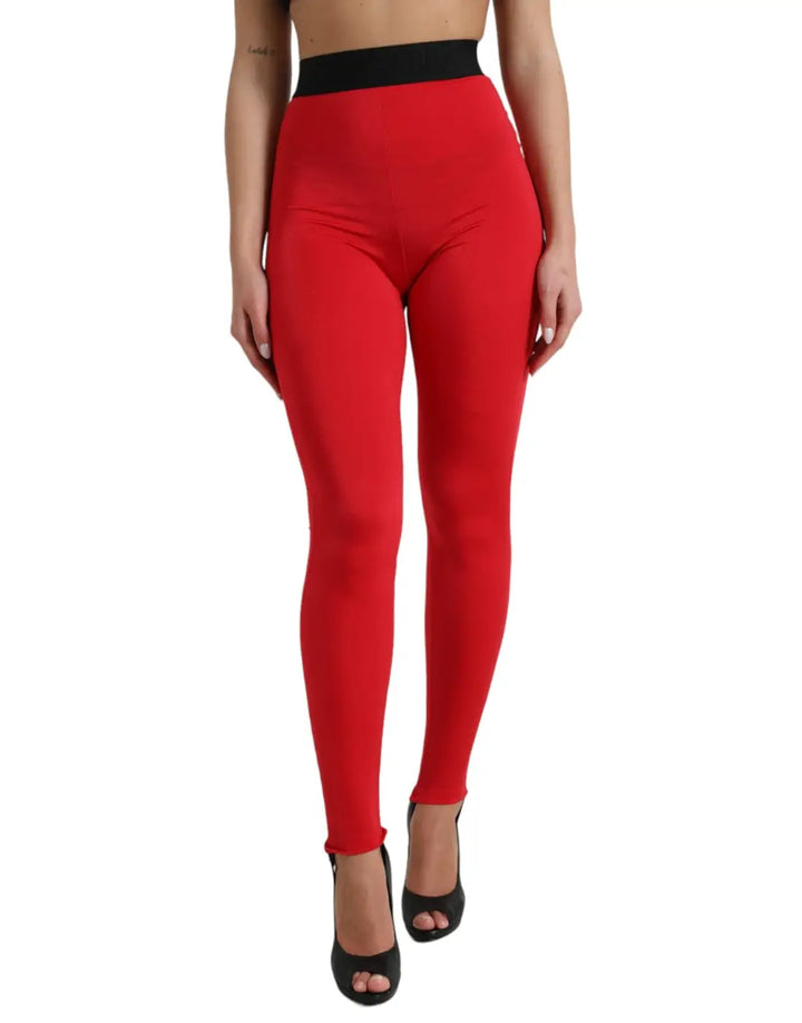 Dolce &amp; Gabbana Red Nylon DG Logo Slim Leggings Pants