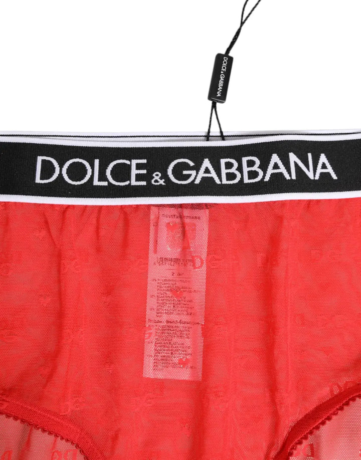 Dolce &amp; Gabbana Red Nylon Logo Waistband Brief Panty Underwear
