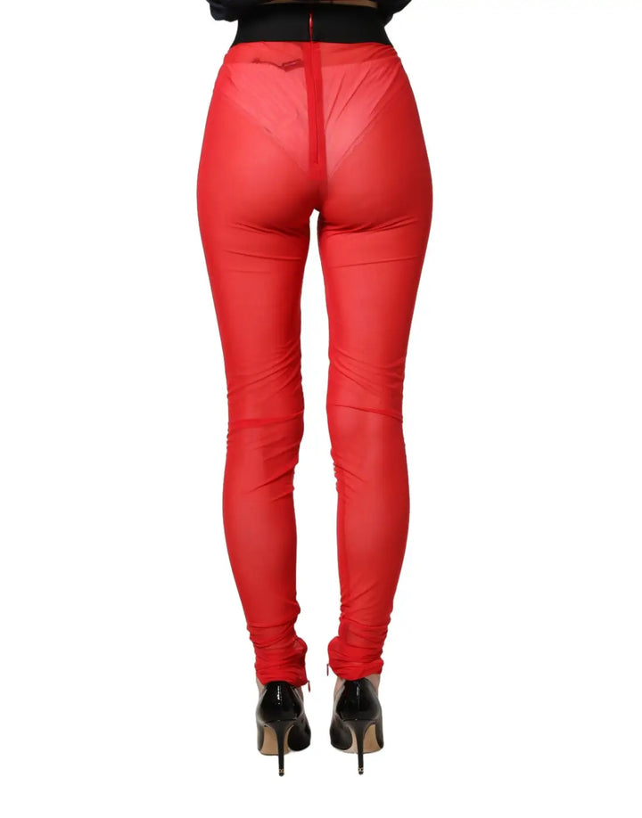 Dolce &amp; Gabbana Red Nylon Stretch Slim Legging Trouser Pants