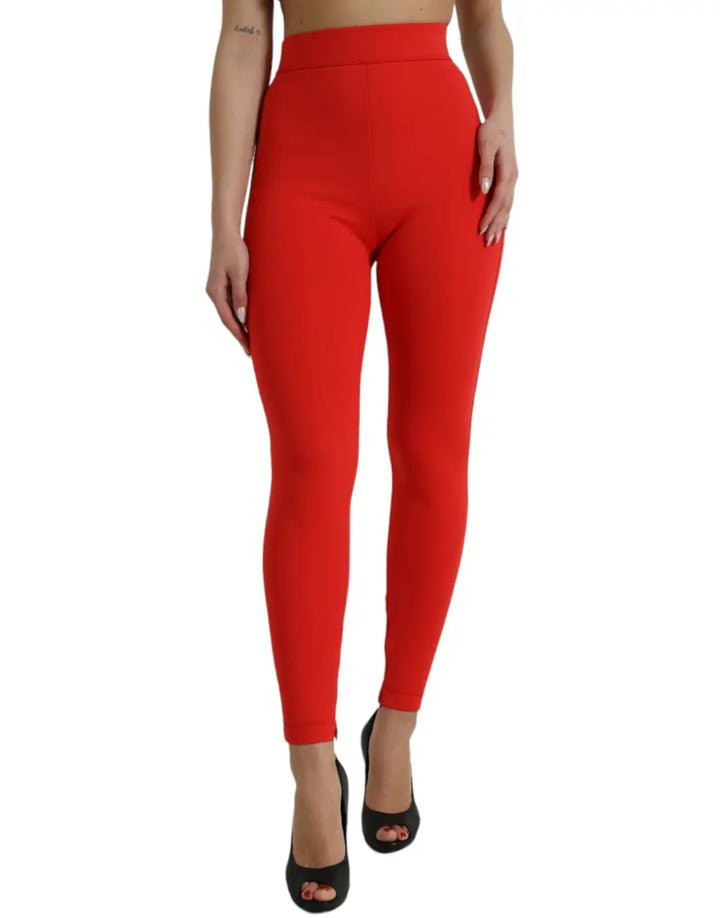 Dolce &amp; Gabbana Red Nylon Stretch Slim Leggings Pants