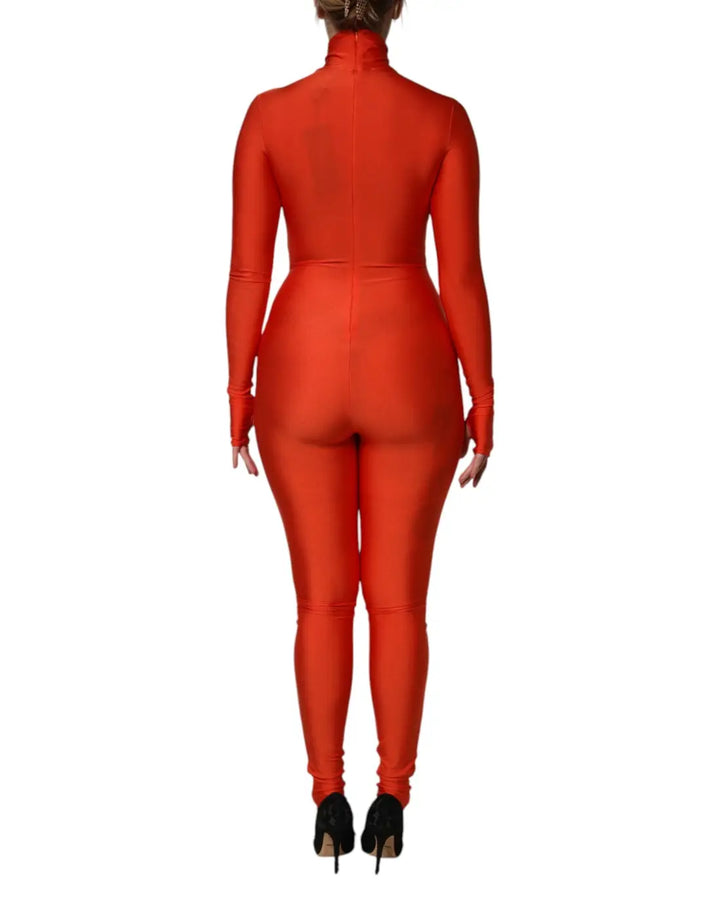 Dolce &amp; Gabbana Red Nylon Turtleneck Bodycon Jumpsuit Dress