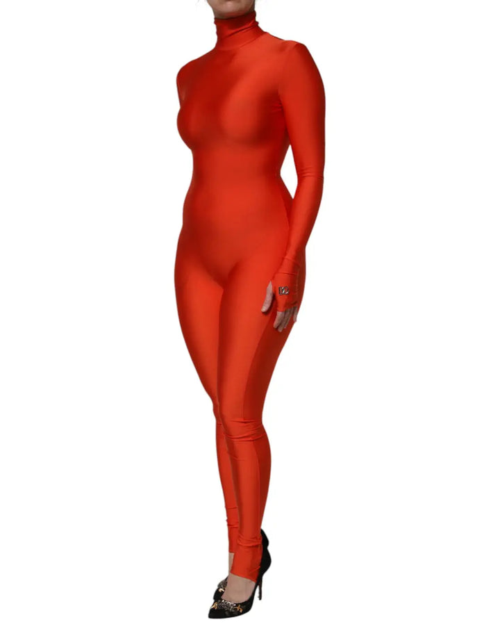 Dolce &amp; Gabbana Red Nylon Turtleneck Bodycon Jumpsuit Dress