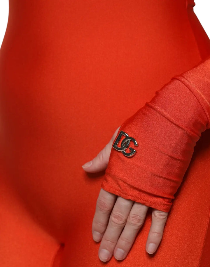 Dolce &amp; Gabbana Red Nylon Turtleneck Bodycon Jumpsuit Dress