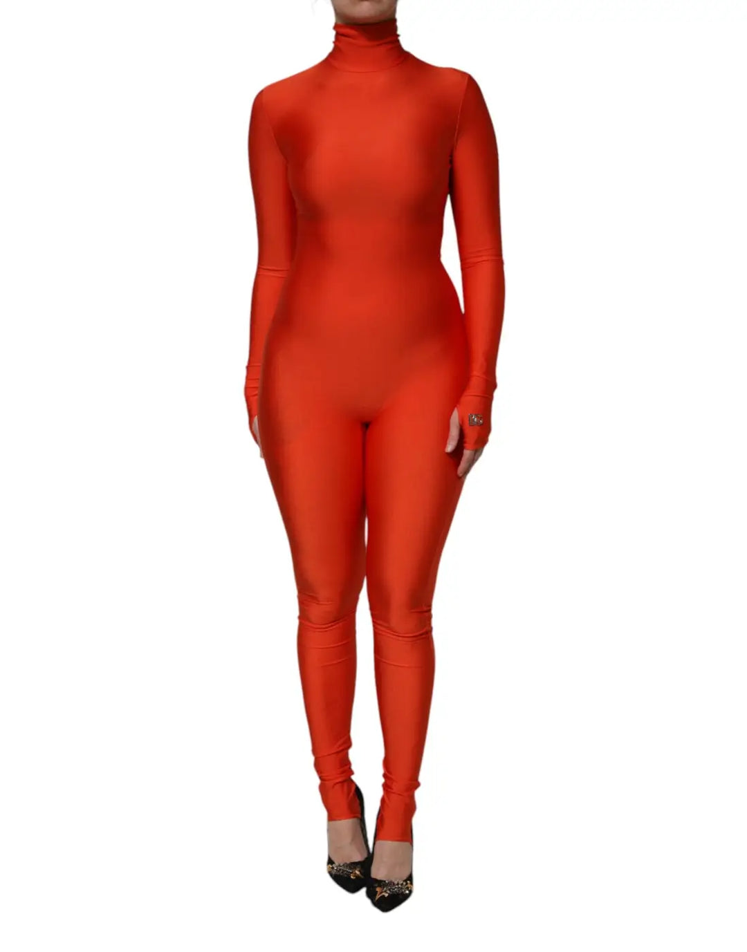 Dolce &amp; Gabbana Red Nylon Turtleneck Bodycon Jumpsuit Dress