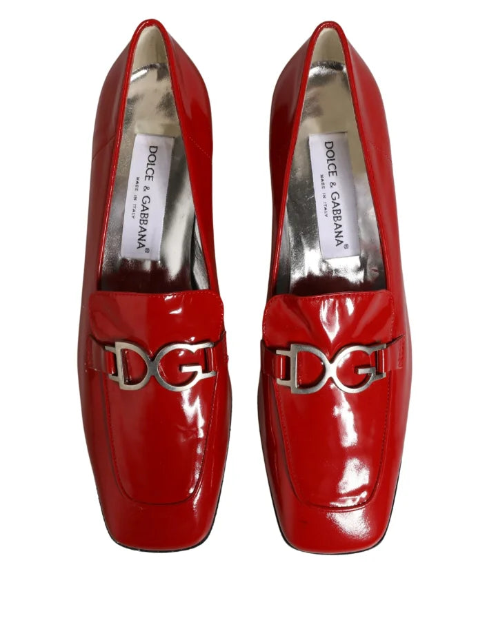 Dolce &amp; Gabbana Red Patent Leather Moccasin Slip On Shoes
