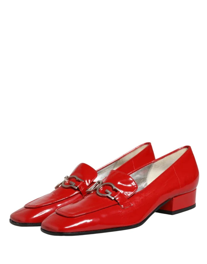 Dolce &amp; Gabbana Red Patent Leather Moccasin Slip On Shoes