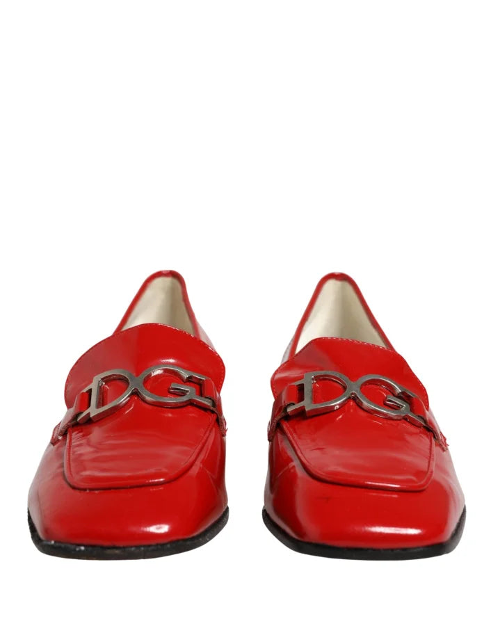 Dolce &amp; Gabbana Red Patent Leather Moccasin Slip On Shoes