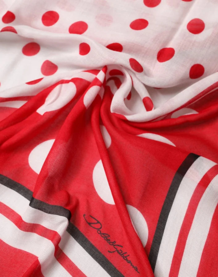 Dolce &amp; Gabbana Red Polka Dot Print Square Stole 130cm x Scarf