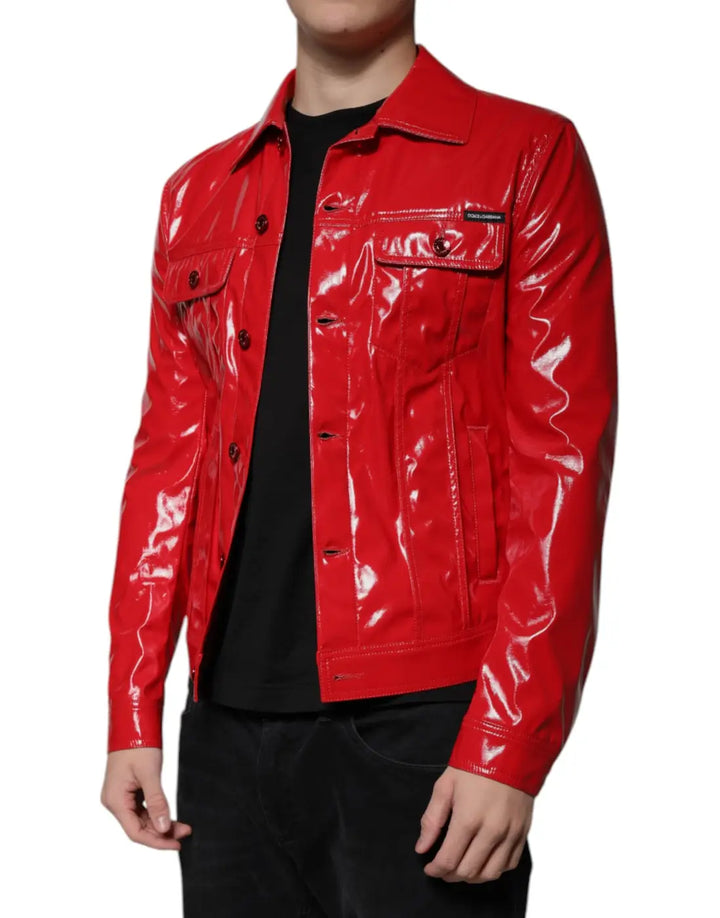 Dolce &amp; Gabbana Red Polyester Button Down Collared Jacket