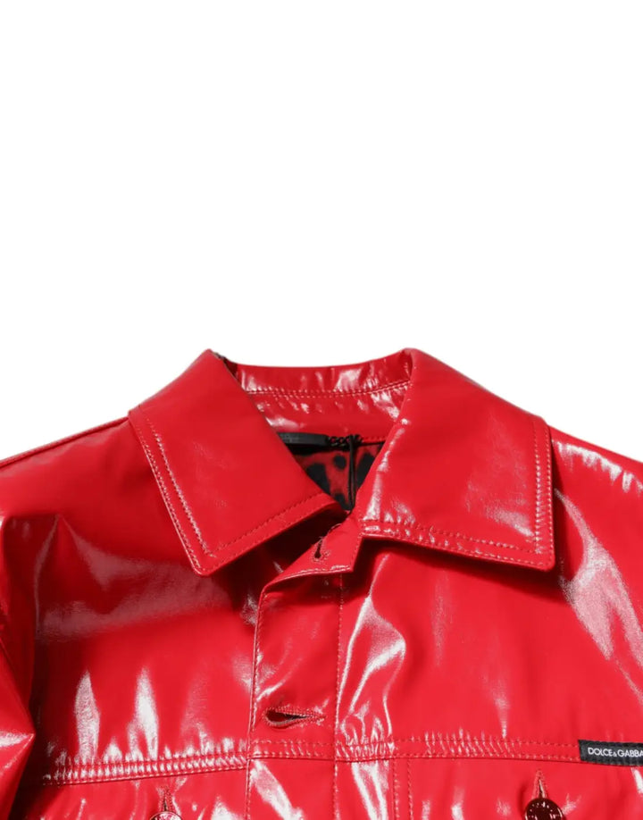 Dolce &amp; Gabbana Red Polyester Button Down Collared Jacket