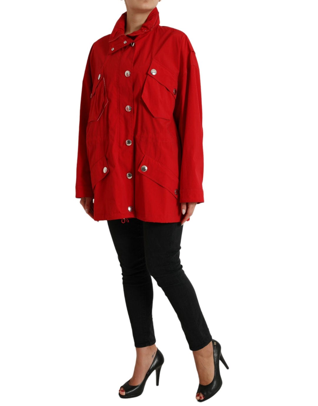 Dolce &amp; Gabbana Rain Coats - Red Polyester Hooded Button Coat Jacket