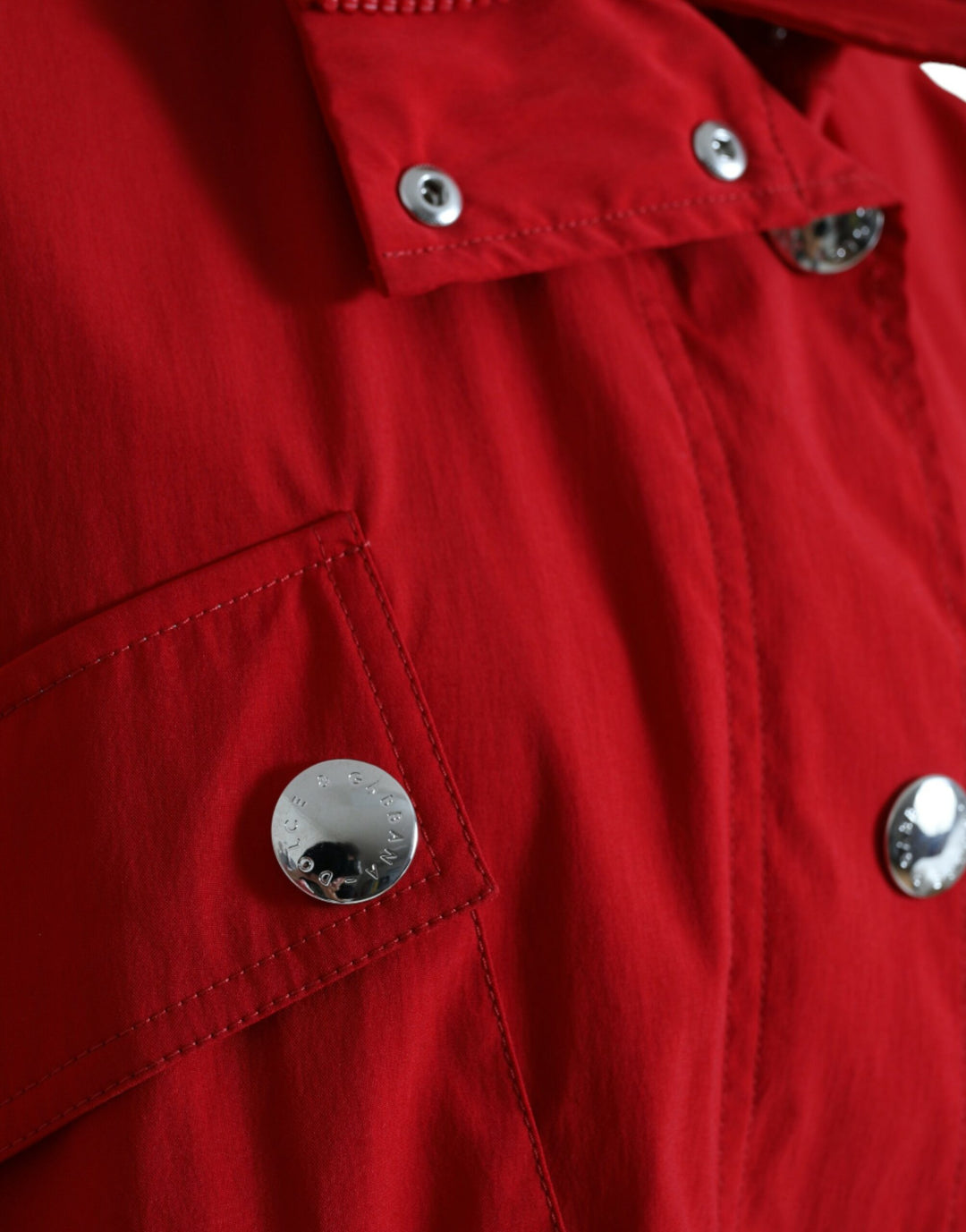 Dolce &amp; Gabbana Rain Coats - Red Polyester Hooded Button Coat Jacket