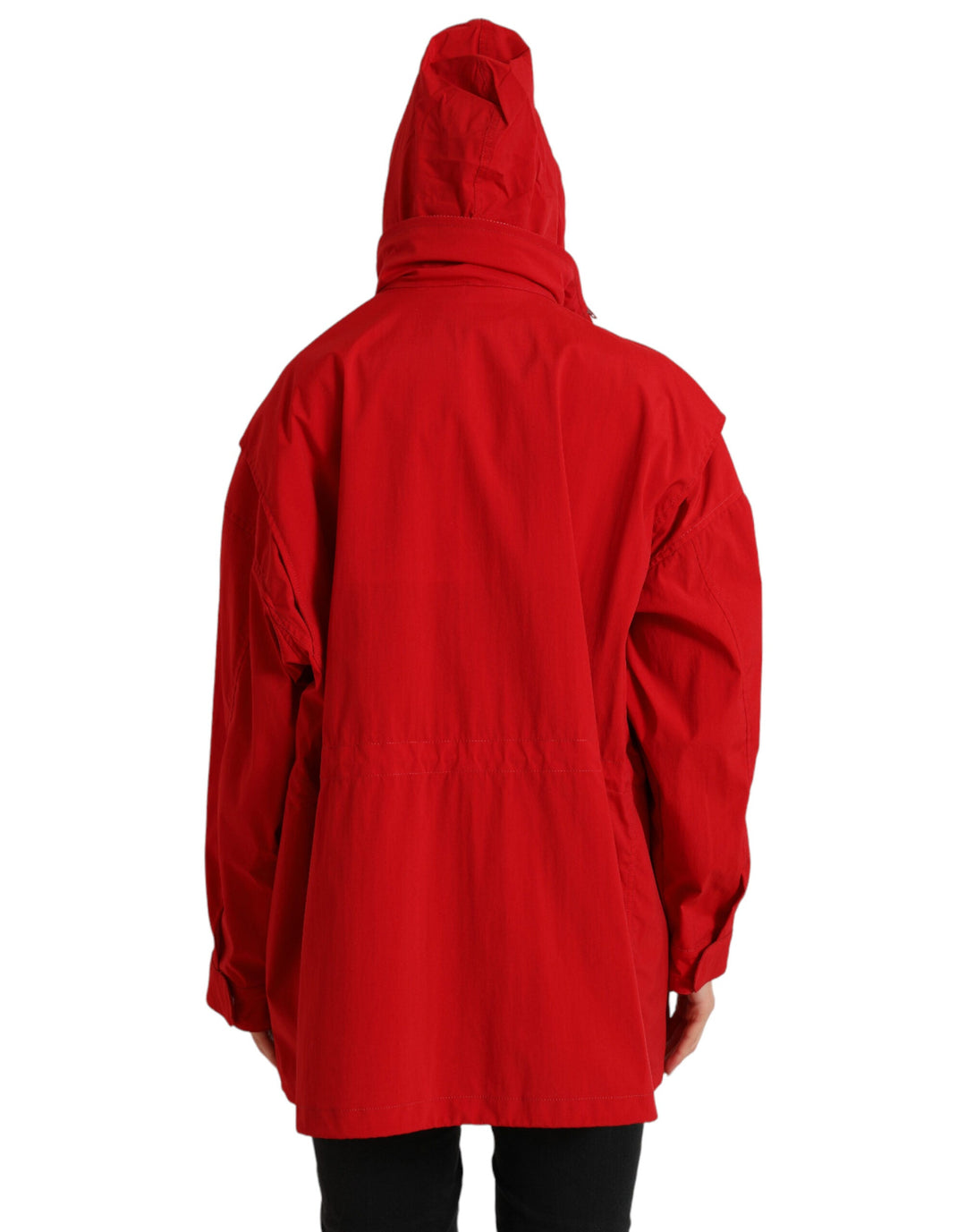 Dolce &amp; Gabbana Rain Coats - Red Polyester Hooded Button Coat Jacket