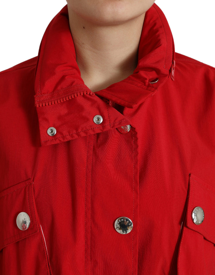 Dolce &amp; Gabbana Rain Coats - Red Polyester Hooded Button Coat Jacket
