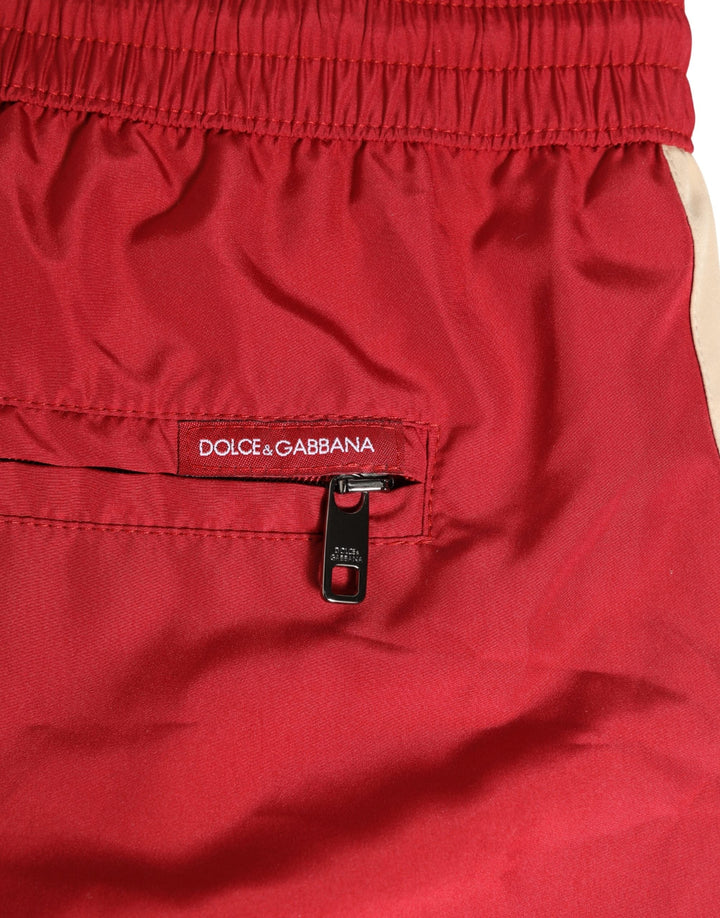 Dolce &amp; Gabbana Red Polyester Men Drawstring Shorts Swimwear