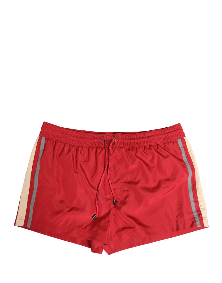 Dolce &amp; Gabbana Red Polyester Men Drawstring Shorts Swimwear