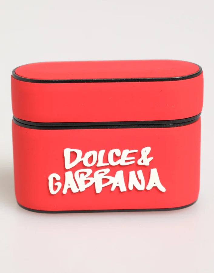 Dolce &amp; Gabbana Red PVC DG Logo Embossed Men Flip Holder Airpods Case