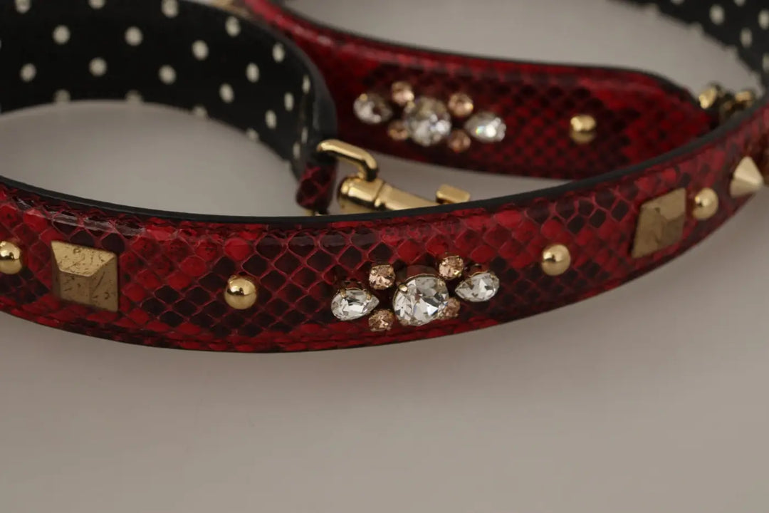 Dolce &amp; Gabbana Red Python Leather Crystals Reversible Shoulder Strap